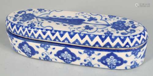 A LARGE TURKISH IZNIK BLUE AND WHITE GLAZED POTTERY PEN BOX,...