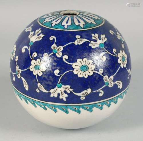 A RARE LARGE IZNIK GLAZED POTTERY HANGING BALL ORNAMENT, wit...