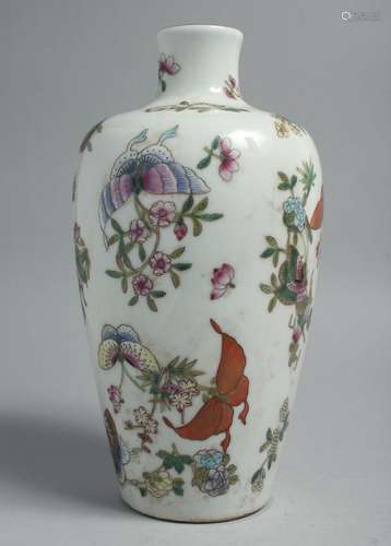 A CHINESE FAMILLE ROSE PORCELAIN BUTTERFLY VASE, painted wit...