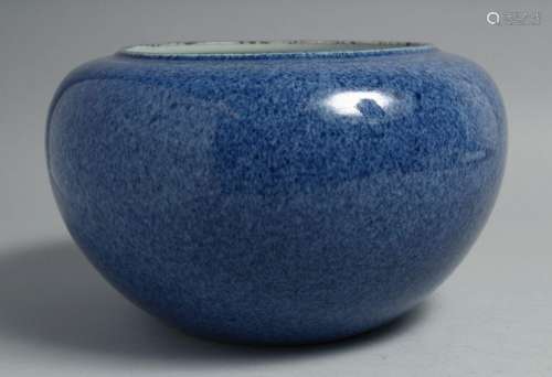 A LARGE CHINESE SPECKLED BLUE GLAZE VASE / PLANTER, 25cm dia...