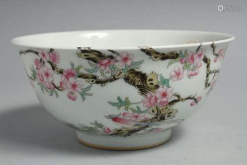 A CHINESE FAMILLE ROSE PORCELAIN BOWL, the interior and exte...