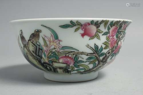 A CHINESE FAMILLE ROSE PORCELAIN BOWL, painted with pomegran...