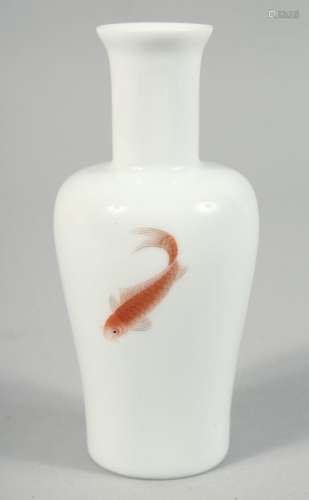 A SMALL CHINESE PORCELAIN GOLDFISH VASE, the base with eight...