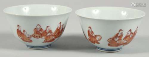 A PAIR OF CHINESE CORAL RED AND WHITE PORCELAIN BOWLS, each ...