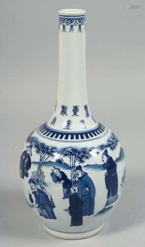 A CHINESE BLUE AND WHITE PORCELAIN BOTTLE VASE decorated wit...