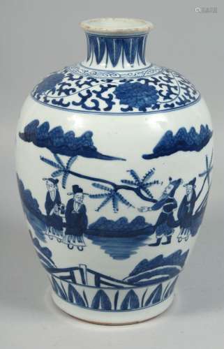 A CHINESE BLUE AND WHITE PORCELAIN VASE decorated with figur...
