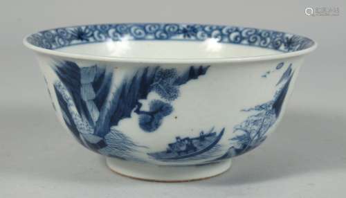 A CHINESE BLUE AND WHITE PORCELAIN BOWL, the exterior decora...