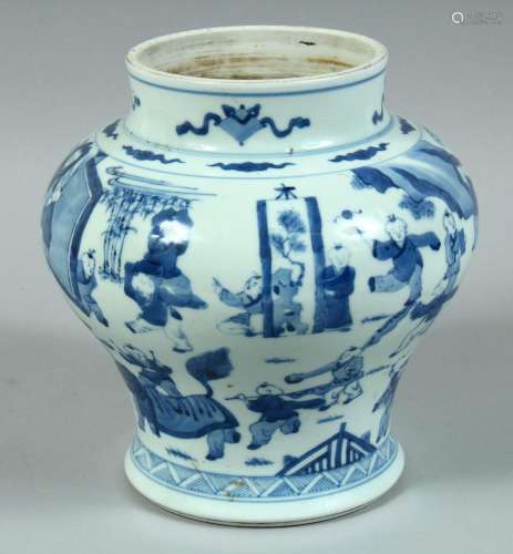 A CHINESE BLUE AND WHITE PORCELAIN VASE, the body decorated ...