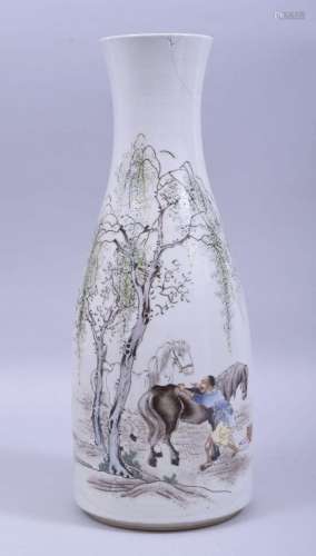 A LARGE CHINESE PORCELAIN BOTTLE VASE, painted with a figure...