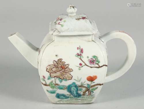 A CHINESE FAMILLE ROSE PORCELAIN TEAPOT, painted with native...