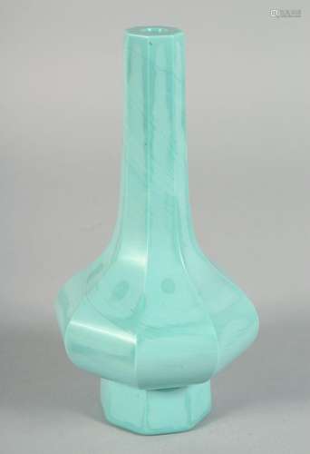 A CHINESE TURQUOISE PEKING GLASS OCTAGONAL FORM BOTTLE VASE,...