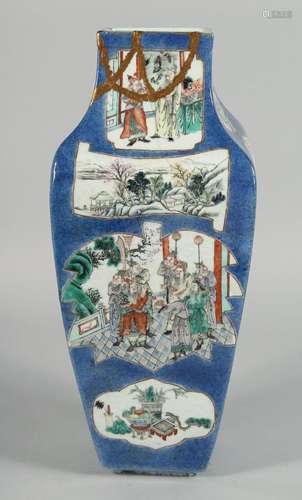 A LARGE CHINESE SPECKLED BLUE GROUND SQUARE FORM PORCELAIN V...