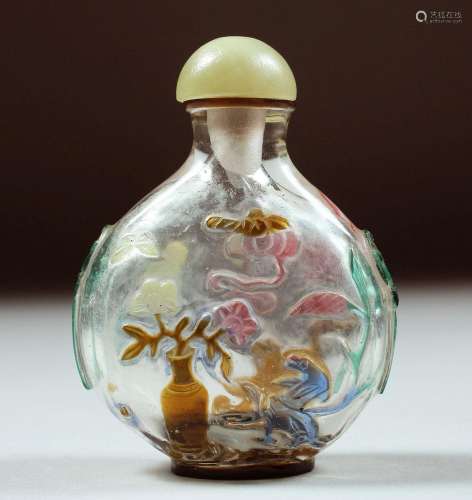 A SUPERB CHINESE ROCK CRYSTAL SNUFF BOTTLE AND JADE STOPPER,...