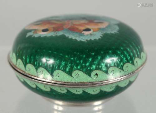A SMALL JAPANESE CLOISONNE CIRCULAR BOX AND COVER, enamelled...
