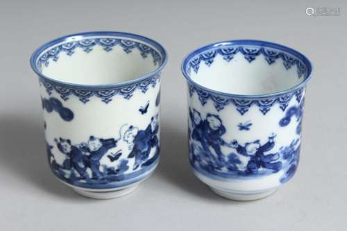 A NEAR-PAIR OF JAPANESE HIRADO BLUE AND WHITE PORCELAIN CUPS...