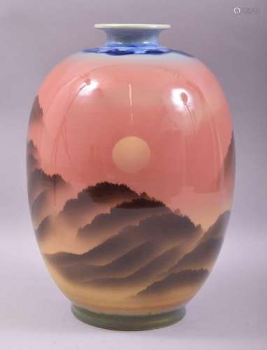 A LARGE JAPANESE PORCELAIN OVOID VASE, the body painted with...