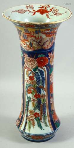 A LARGE JAPANESE IMARI PORCELAIN SLEEVE VASE, painted with a...