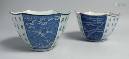 A PAIR OF JAPANESE BLUE AND WHITE ARITA PORCELAIN HEXAGONAL ...