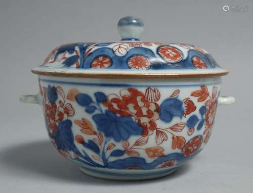 A JAPANESE IMARI PORCELAIN BOWL AND COVER, with floral decor...