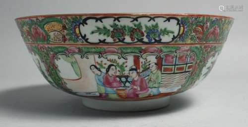 A CHINESE CANTON FAMILLE ROSE PORCELAIN BOWL, painted with p...