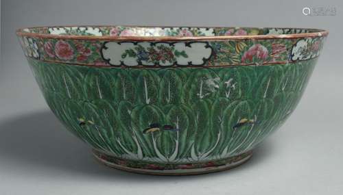 A LARGE CHINESE CANTON FAMILLE VERTE PORCELAIN PUNCH BOWL, p...