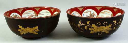 A PAIR OF JAPANESE KUTANI PORCELAIN BOWLS, the interior deco...