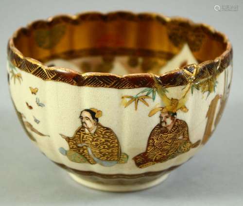 A SMALL JAPANESE SATSUMA BOWL, with fluted rim, the exterior...