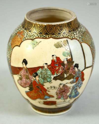 A SMALL JAPANESE SATSUMA VASE, painted with two panels, one ...