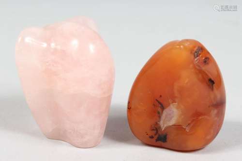 A NATURALISTIC FORM ROSE QUARTZ PIECE, together with another...