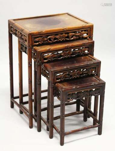 A GOOD NEST OF FOUR CHINESE HARDWOOD RECTANGULAR TABLES, wit...