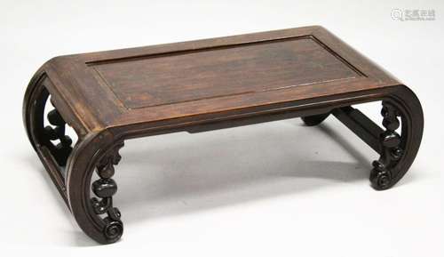 A CHINESE ROSEWOOD LOW TABLE WITH PANELLED TOP, supported on...