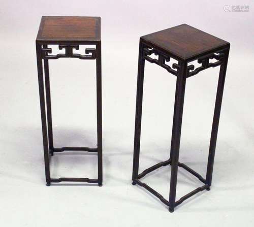 A PAIR OF CHINESE HARDWOOD STANDS. 63.5cm high