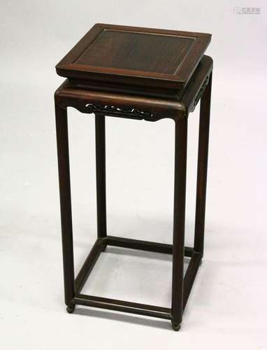 A CHINESE HARDWOOD SQUARE-FORM STAND. 67cm high