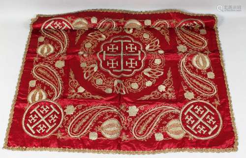 A 19TH CENTURY JERUSALEM EMBROIDERED SILK TEXTILE, possibly ...