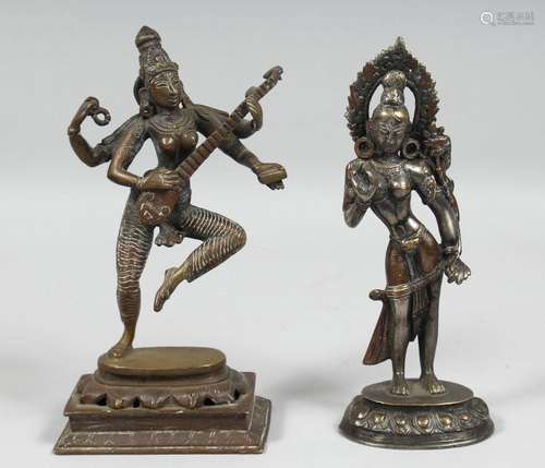 TWO INDIAN BRONZE FIGURES of deities, 22.5cm and 22cm, (2).