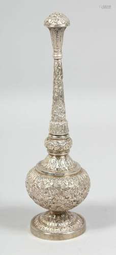 A GOOD INDIAN SILVER ROSEWATER SPRINKLER, with embossed and ...