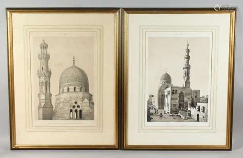 TWO LARGE ARAB ARCHITECTURAL PRINTS, each depicting a mosque...