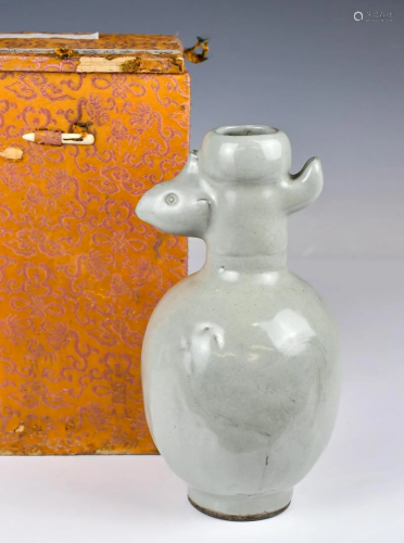 A Celadon Rooster Vase w/ Box