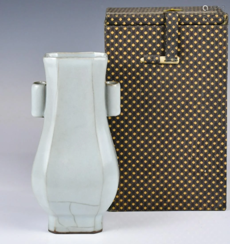 A Song Style Celadon-Glazed Crackled Vase w/ Box