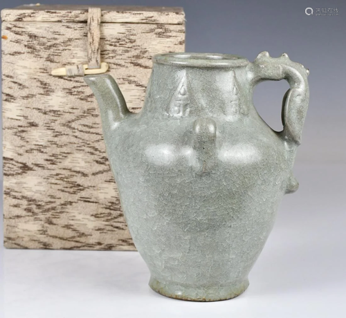 A Crackle Celadon-Glazed Ewer w/ Box