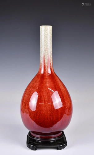 A Crackle Red Glazed Bottle with Stand