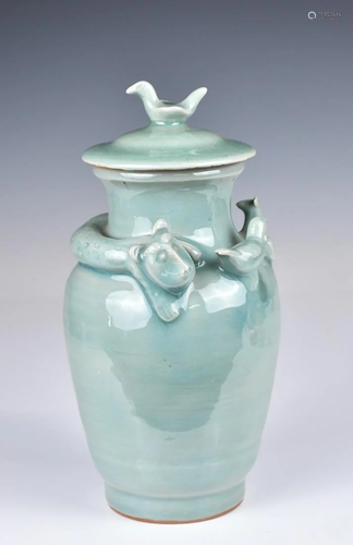 A Celadon-Glazed Cover Jar