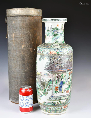 A Wucai Rouleau Vase w/ Box