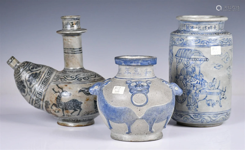 A Group of Three Blue and White Porcelains