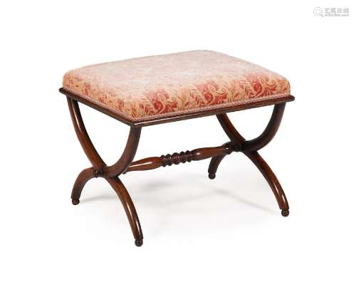 Y A VICTORIAN ROSEWOOD AND UPHOLSTERED X-FRAME STOOL