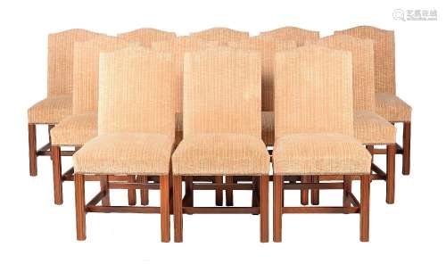 A SET OF TWELVE MAHOGANY AND UPHOLSTERED DINING CHAIRS IN GE...