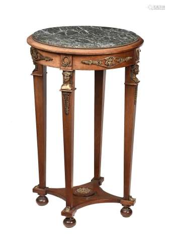 A FRENCH MAHOGANY, GILT METAL AND MARBLE TOPPED SIDE TABLE O...