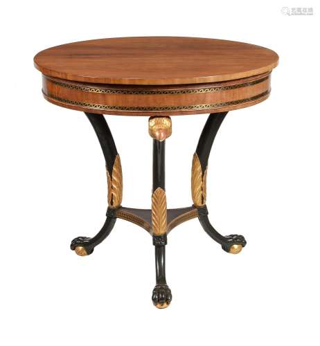 A CONTINENTAL MAHOGANY, GILT, EBONISED AND BRASS MARQUETRY C...