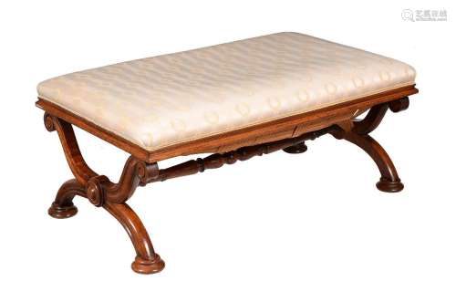 Y A WILLIAM IV ROSEWOOD AND UPHOLSTERED RECTANGULAR STOOL