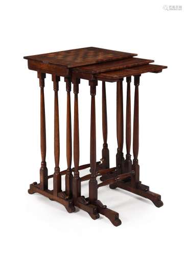 Y A NEST OF THREE GEORGE IV MAHOGANY SIDE TABLES